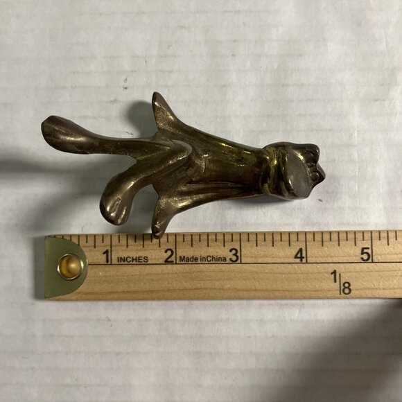 Vintage MCM Solid Brass Frog Shelf Sitter Figurine Smiling Made in Korea 3" Tall - Picture 6 of 10